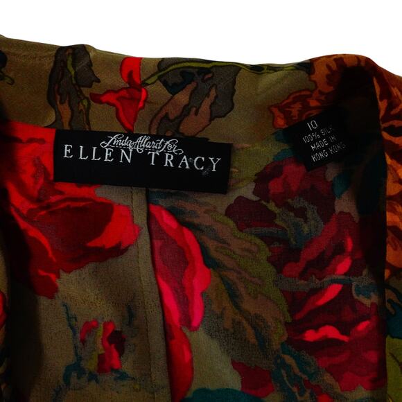 Vintage Ellen Tracy Silk Floral Open Front Blouse Hong Kong Women’s 10 - Picture 3 of 7